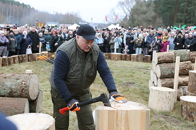 Лукашенко посетил чемпионат по колке дров среди журналистов