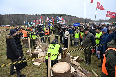 Лукашенко посетил чемпионат по колке дров среди журналистов