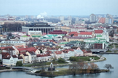 Городской пейзаж. Вид на центр Минска с высоты