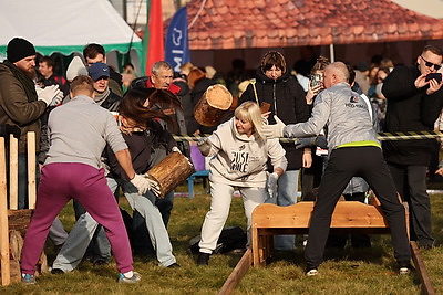 Невероятная атмосфера. Четвертый чемпионат по колке дров среди СМИ проходит в Минском районе