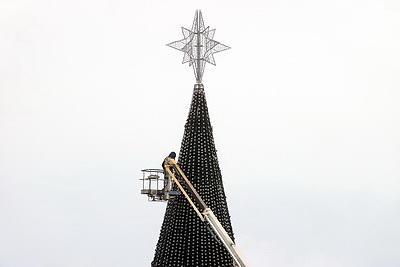 В Гомеле завершается установка новогодней елки