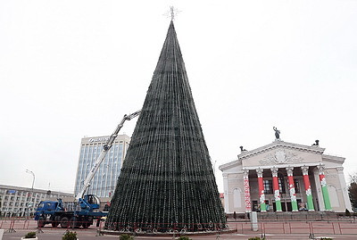 В Гомеле завершается установка новогодней елки