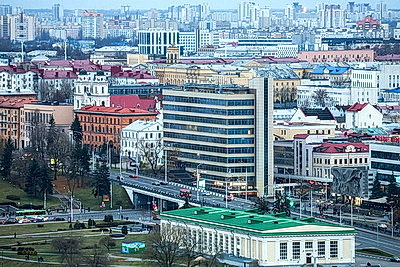 Городской пейзаж. Вид на центр Минска с высоты