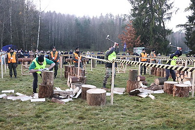 Невероятная атмосфера. Четвертый чемпионат по колке дров среди СМИ проходит в Минском районе