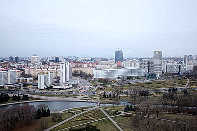 Городской пейзаж. Вид на центр Минска с высоты