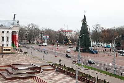 В Гомеле завершается установка новогодней елки