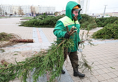 Пиксельные панно и три километра гирлянд. В Витебске идет монтаж главной новогодней елки
