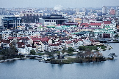 Городской пейзаж. Вид на центр Минска с высоты