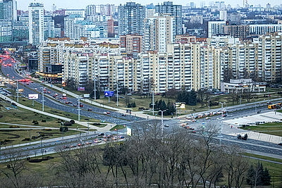 Городской пейзаж. Вид на центр Минска с высоты