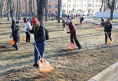 Покраска ограждений, уборка прошлогодней листвы. В Витебске прошел первый городской субботник