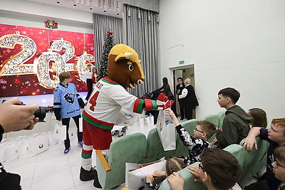 Елка, шарики, хлопушки и доброта сердец. Хоккеисты \"Динамо\" поздравили детей Ивенецкого дома-интерната с Новым годом