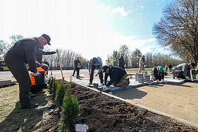 Республиканский субботник: премьер-министр принял участие в благоустройстве братской могилы в Минском районе
