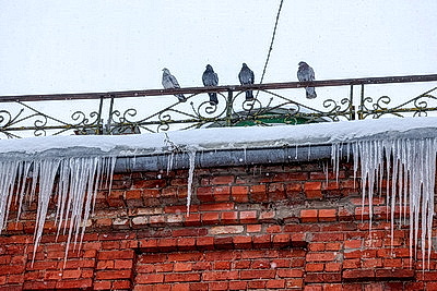 Коммунальщики очищают крыши от снега и сосулек