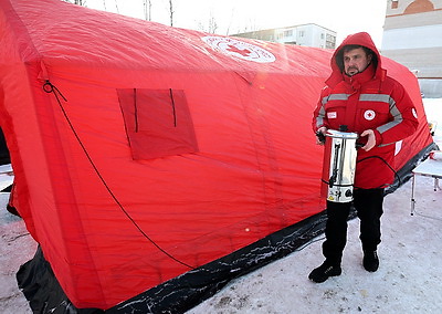 Мобильный пункт обогрева Красного Креста работает в Витебске