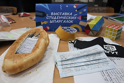 Стельки с таблицами, фейковая зачетка и... батон. В Могилеве открылась выставка студенческих шпаргалок